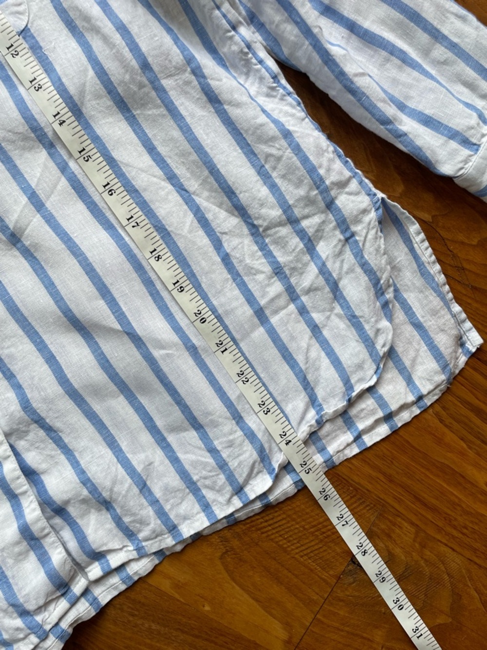 J. Jill Love Linen White & Blue Striped 100% Linen Button-Down Shirt size MP - Picture 11 of 11
